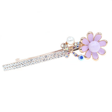 LUX Czech Rhinestone Enamel Daisy & Butterfly Princess Slim Barrette Aqua